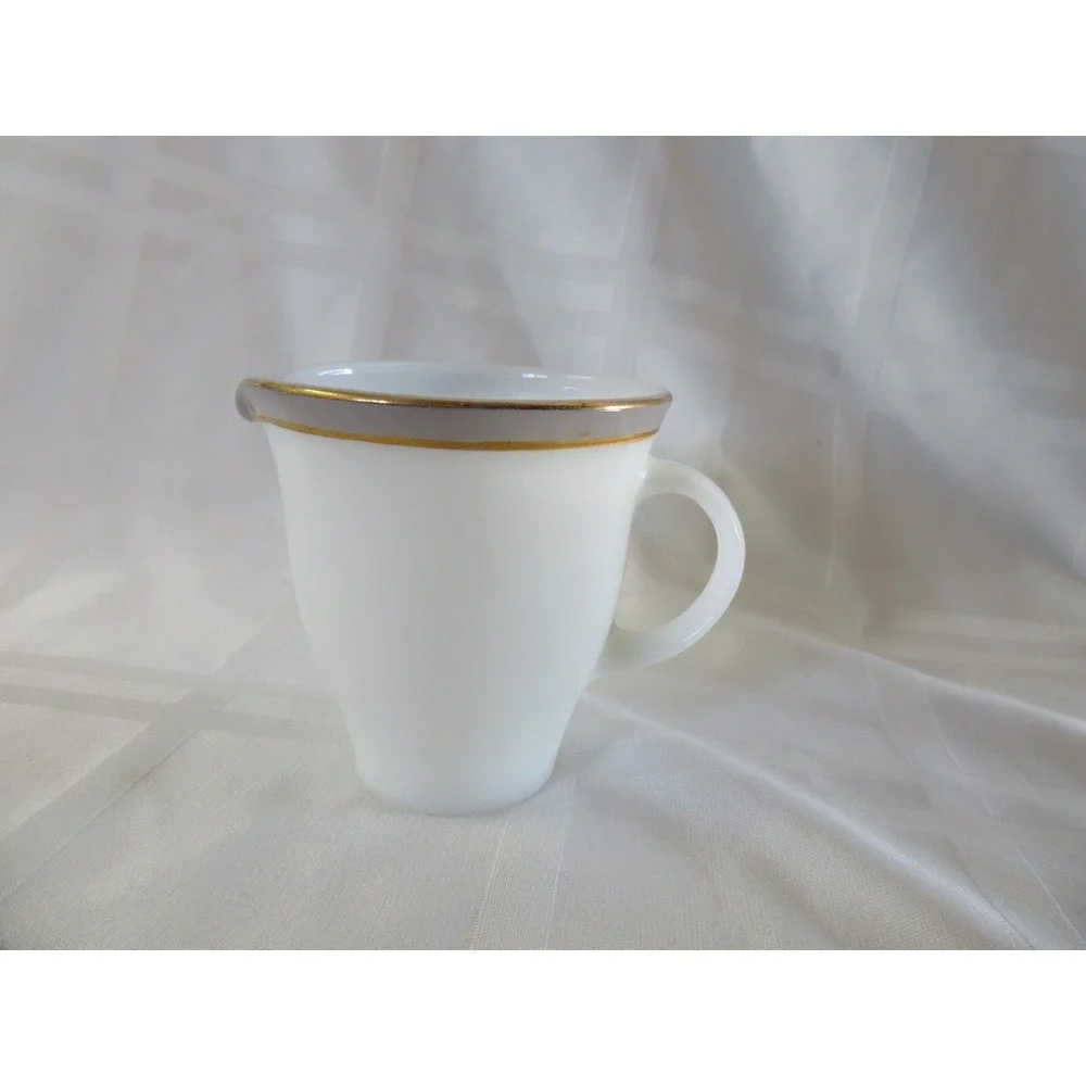 Vintage Pyrex Tableware Gray w/Gold Trimmed White Milk Glass Creamer  1950's